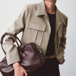 NWT MANGO CROPPED JACKET WITH POCKETS, SMALL, MEDIUM BROWN